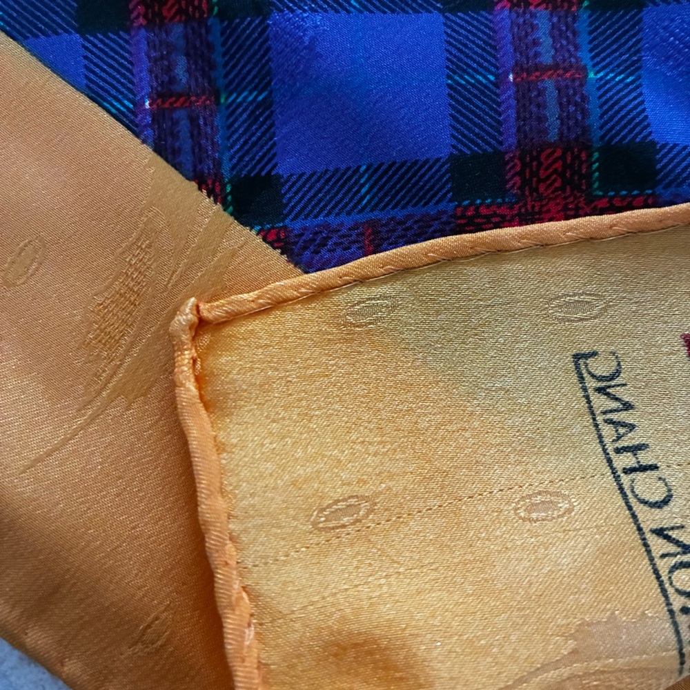 Simon Chang Blue and Red Plaid with Gold Accent - Picture 6 of 8